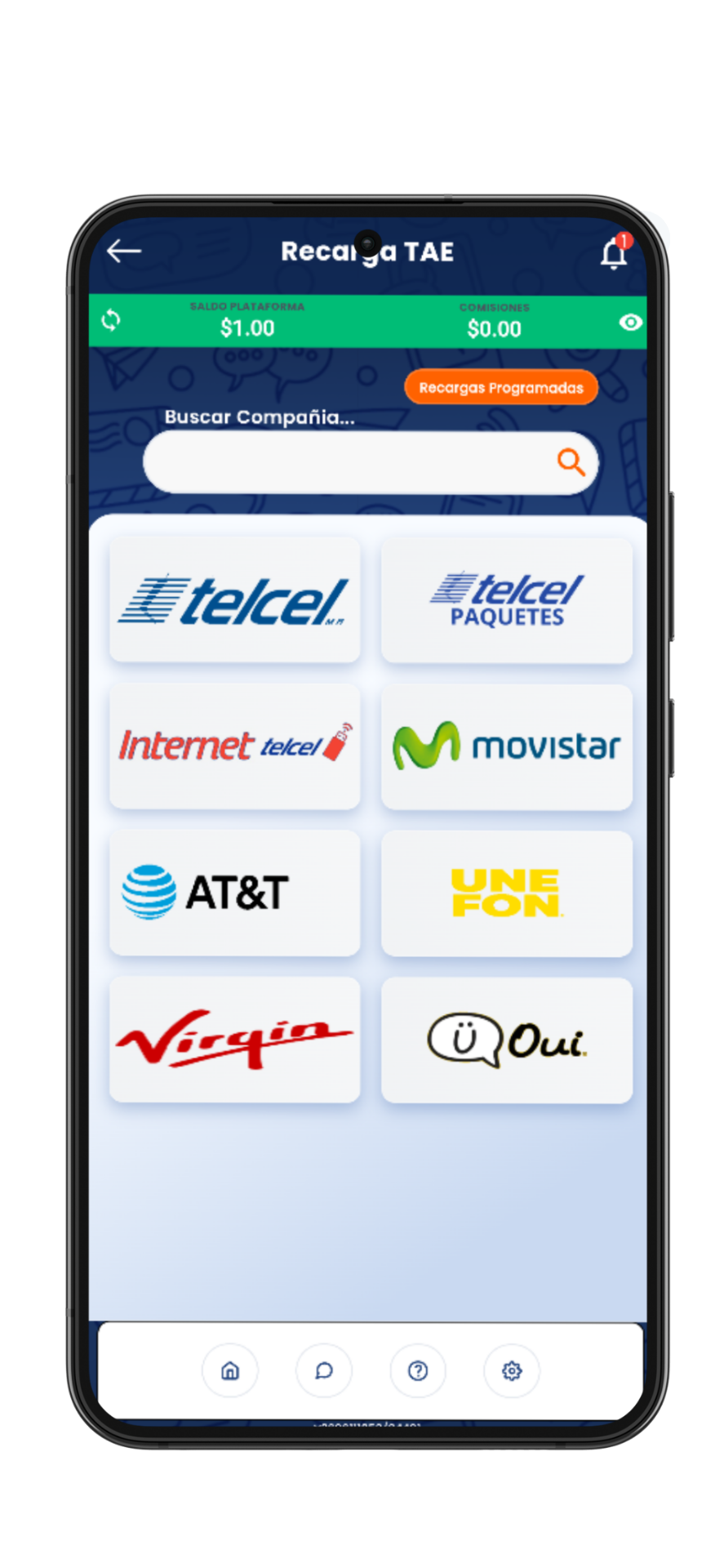 Mockup de la app de Móvil Conecta: Recargas tradicionales