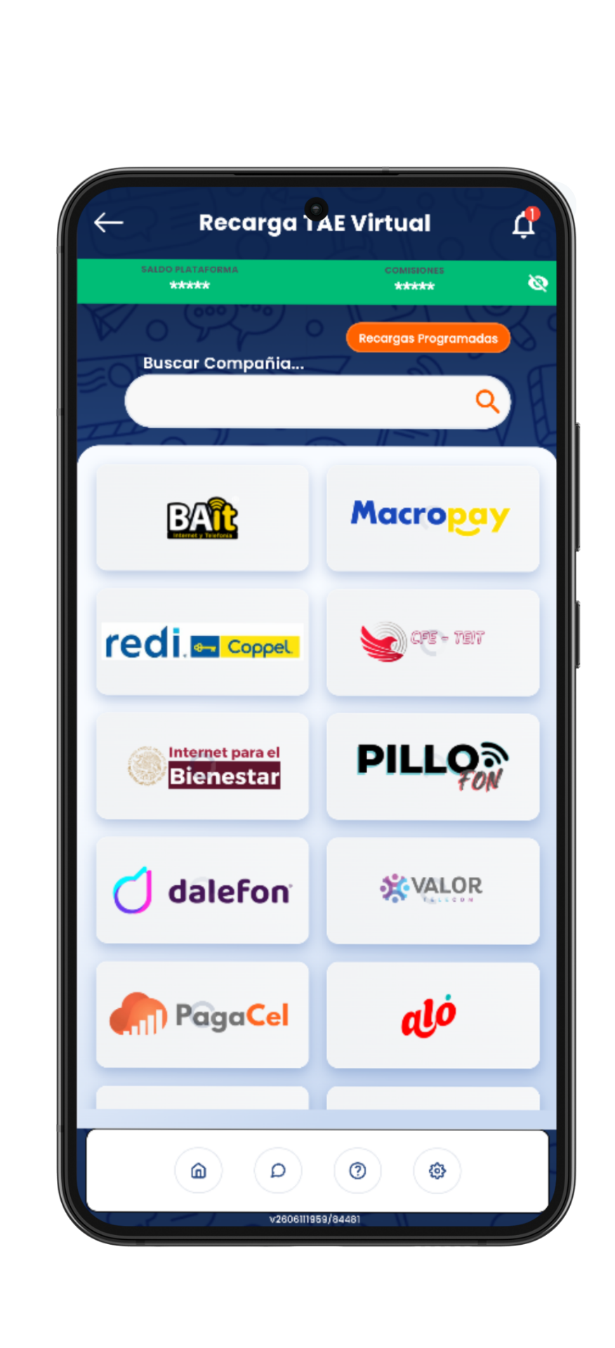 Mockup de la app de Móvil Conecta: Recargas virtuales