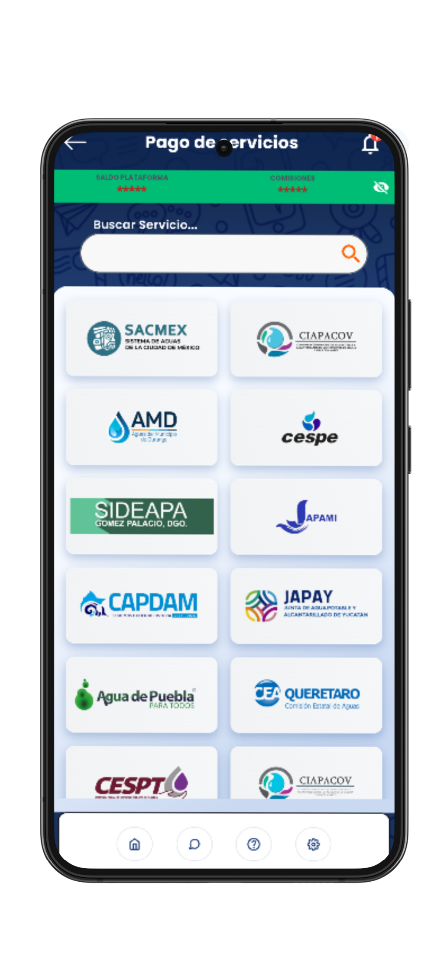 Mockup de la app de Móvil Conecta: Pagos de servicios